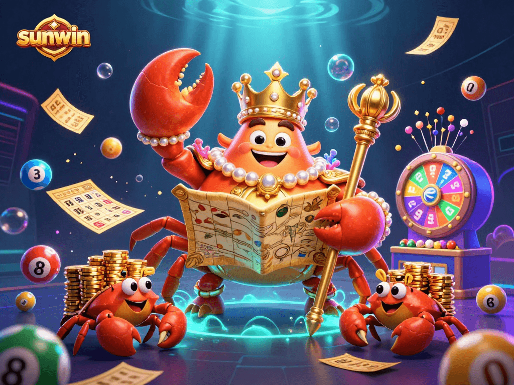 Experience the dynamic fun of sunwin with a vibrant 3D casino scene featuring colorful lottery elements.