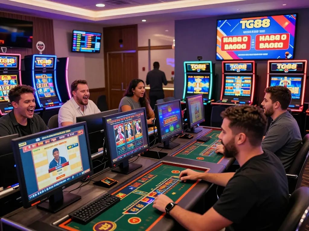 Players enjoying online games at TG88's vibrant virtual casino, showcasing excitement and diverse gaming choices.