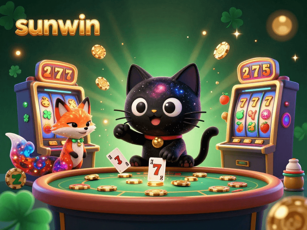 Win golden chips at the cosmic casino with sunwin and a cartoon cat.