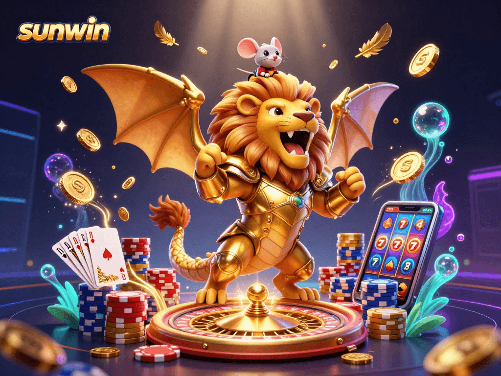Win big at sunwin with a 3D chimera and roulette action illustrating casino excitement.