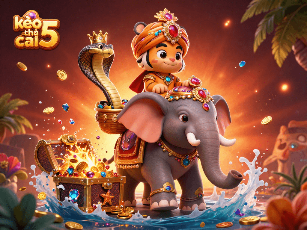 Experience the excitement of kèo nhà cái 5 with vibrant casino characters in a dynamic scene.