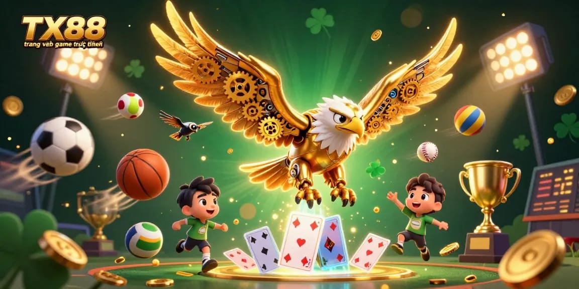 Engage with TX88 trang web game trực tuyến through a spectacular 3D casino illustration showcasing dynamic sports betting action.