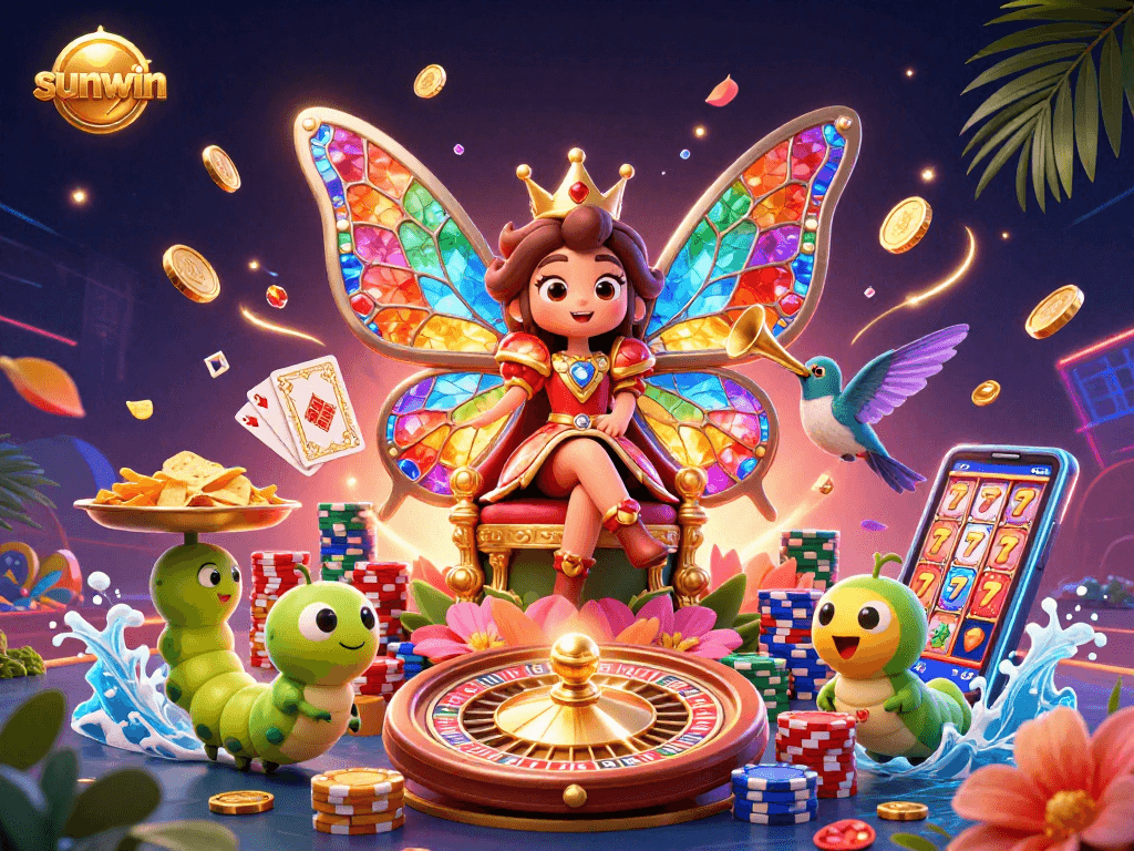Experience thrilling gameplay with sunwin's exciting casino scene featuring a vibrant butterfly queen.