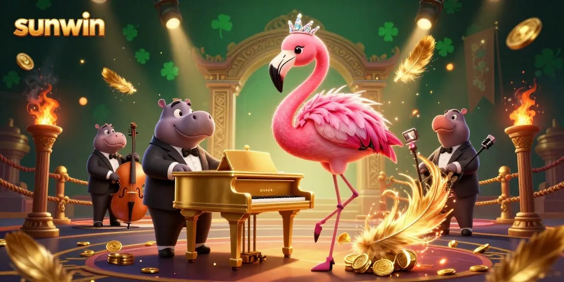 Revitalize your luck with the sunwin flamingo and hippo duo in a charming casino atmosphere.