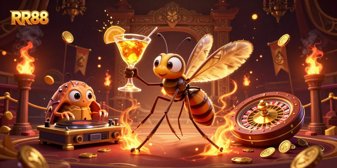 Experience thrilling gaming at RR88 with a vibrant casino scene featuring unique characters and dynamic elements.