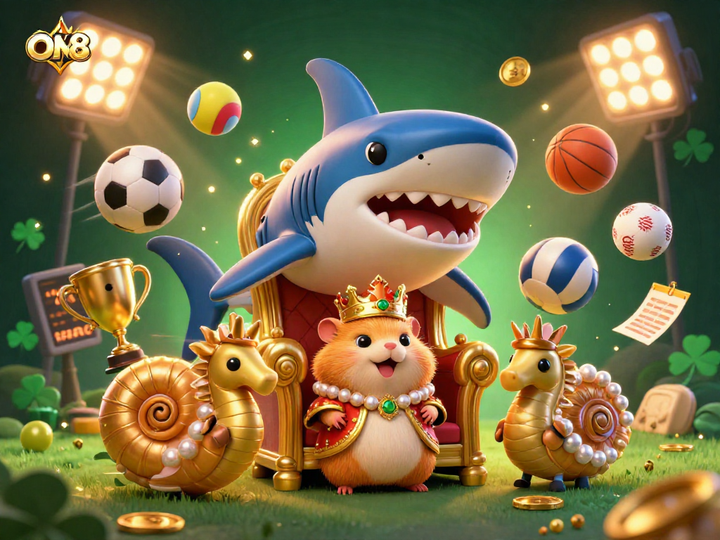 Join the tiny golden hamster king at ON68, with seahorse guards and thrilling betting slips!
