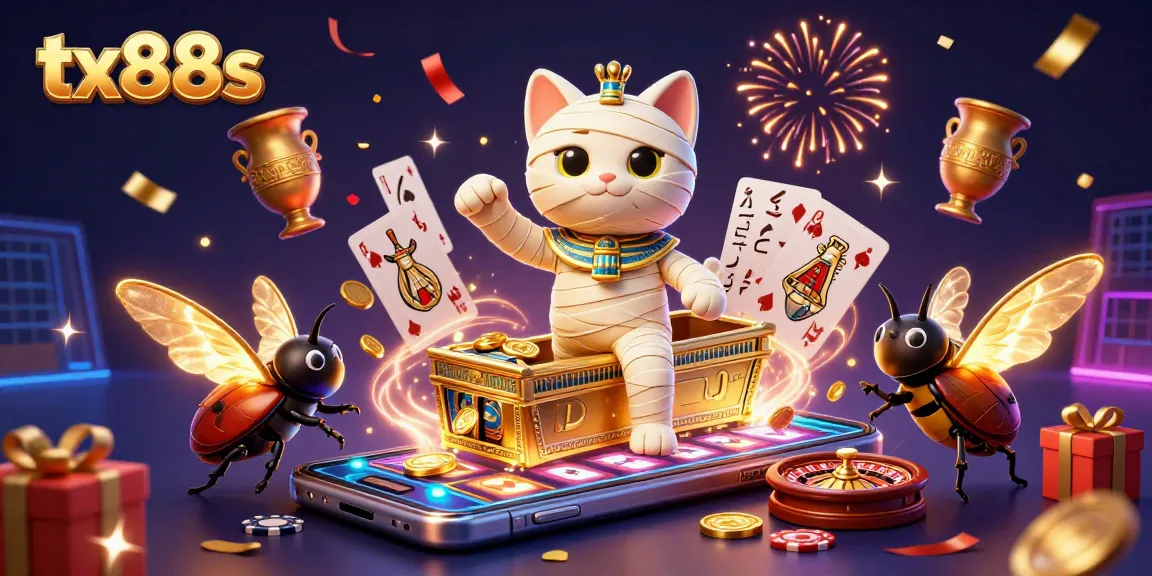 Experience thrilling actions at tx88s with an Egyptian mummy cat and casino elements.
