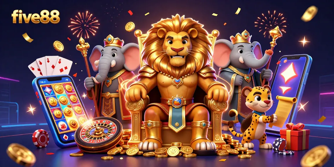 Experience the excitement of five88 casino with lively 3D characters celebrating wins and gaming.