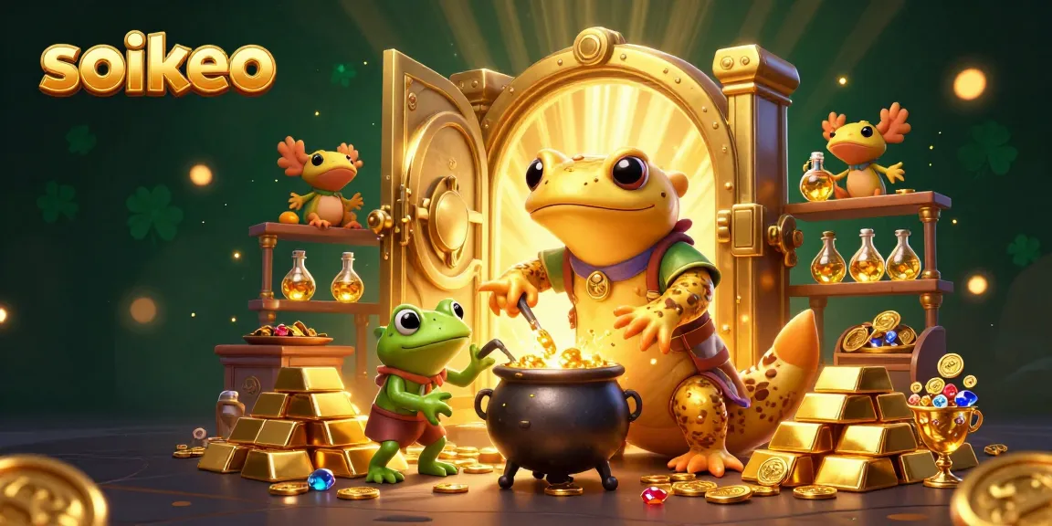 Engage with soikeo's vibrant 3D scene of alchemy and gold transmutation, illustrating dynamic casino excitement.