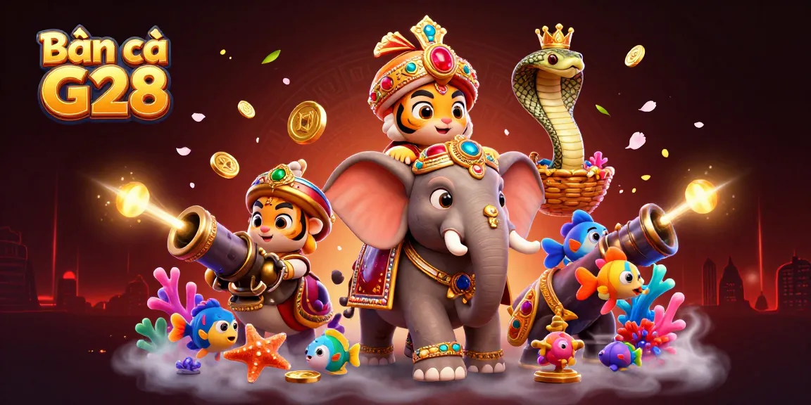 Engage in thrilling Bắn cá G28 adventure, with vibrant underwater elements and dynamic characters.