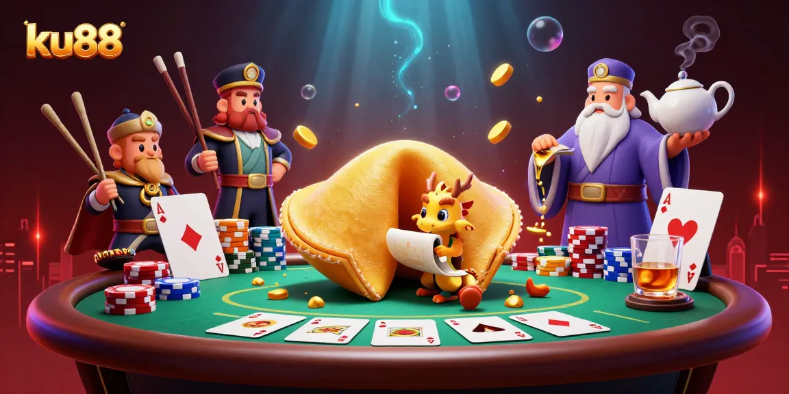 Enjoy thrilling moments at ku88 with a dynamic 3D casino scene featuring golden fortune elements and poker action.