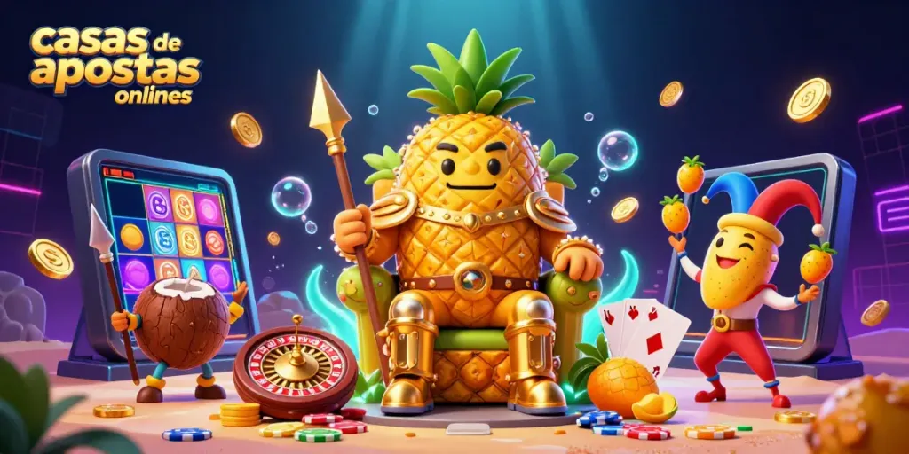 Engage with casas de apostas onlines featuring dynamic gambling elements and colorful characters in a vibrant casino scene.