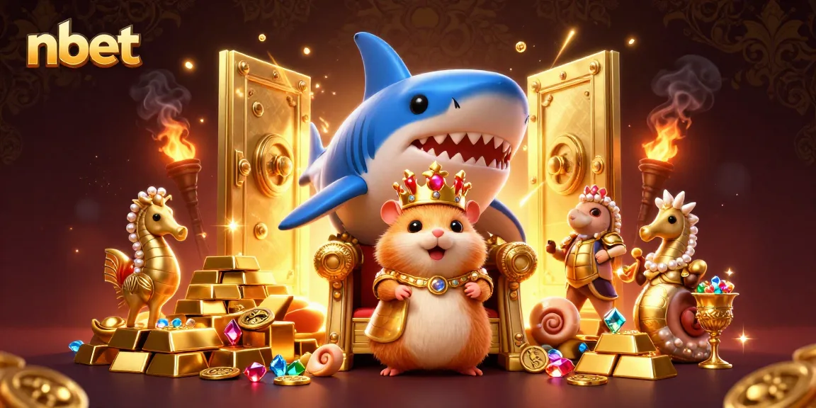 Experience nbet's vibrant 3D casino illustration featuring a golden hamster king amidst treasures.