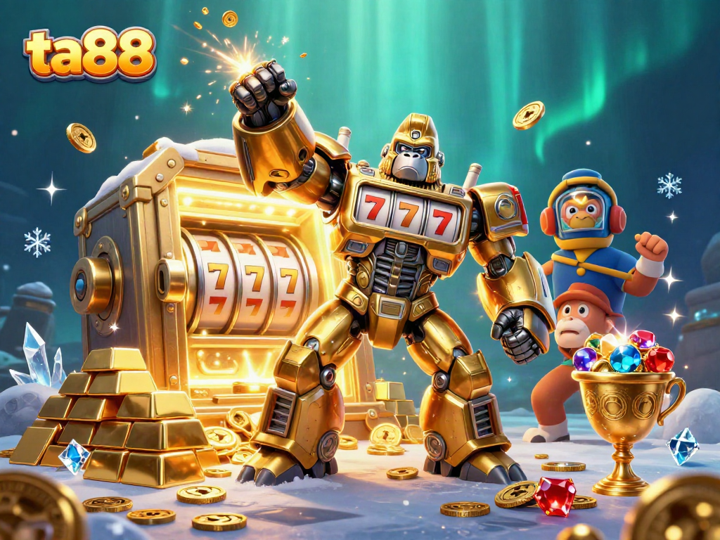 Experience thrilling gameplay at ta88 with golden gorilla mech and explosive riches surrounding it.