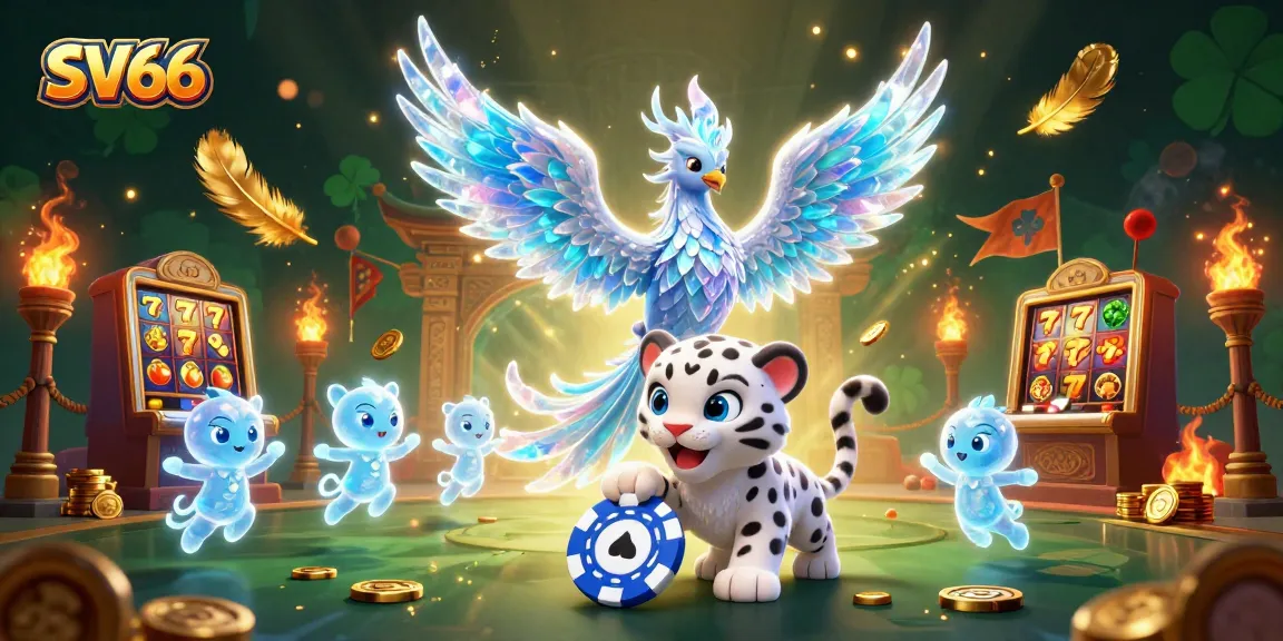 SV66 offers thrilling slot gameplay with an ice phoenix and poker chip scene, ensuring vibrant casino excitement.