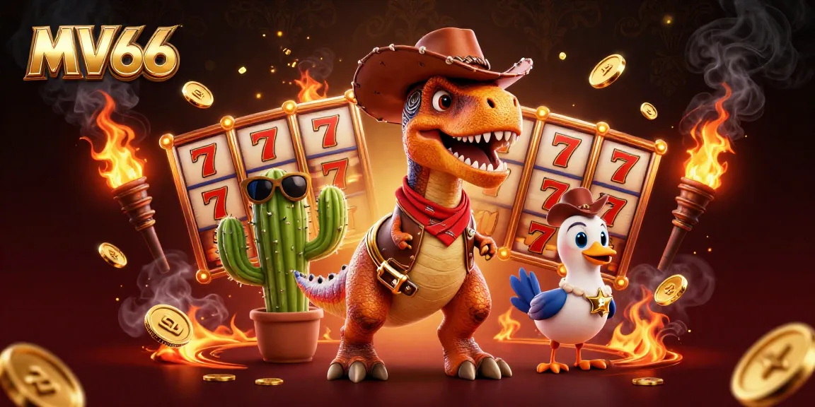 Experience thrilling slots with MV66 as cartoon characters engage in jackpot excitement.