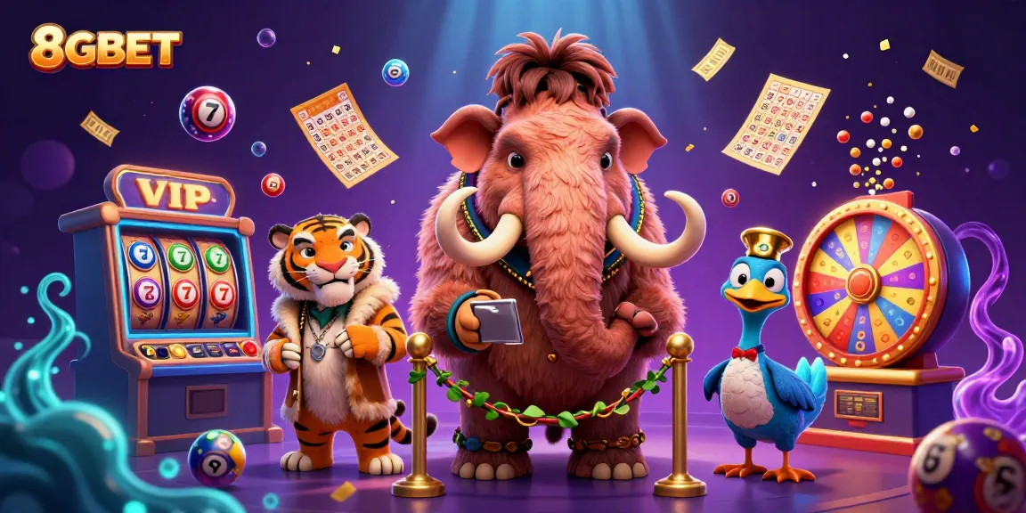 Bet big and win at 8GBET with a vibrant casino atmosphere featuring playful characters.