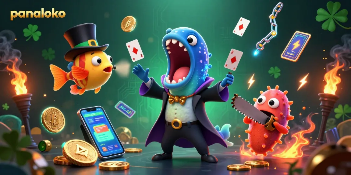 Panaloko casino showcases a magical underwater spectacle with vibrant characters and neon crypto coins.