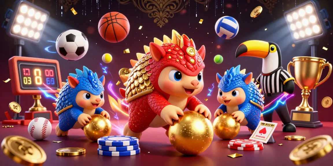 Experience thrilling gameplay with RICO55, as two rival pangolins roll through golden balls and chips in a vibrant casino scene.