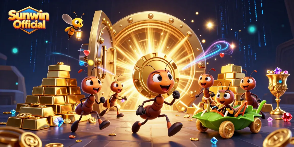 Watch Sunwin Official's 3D ants carry a massive poker chip through a treasure-filled heist tunnel.
