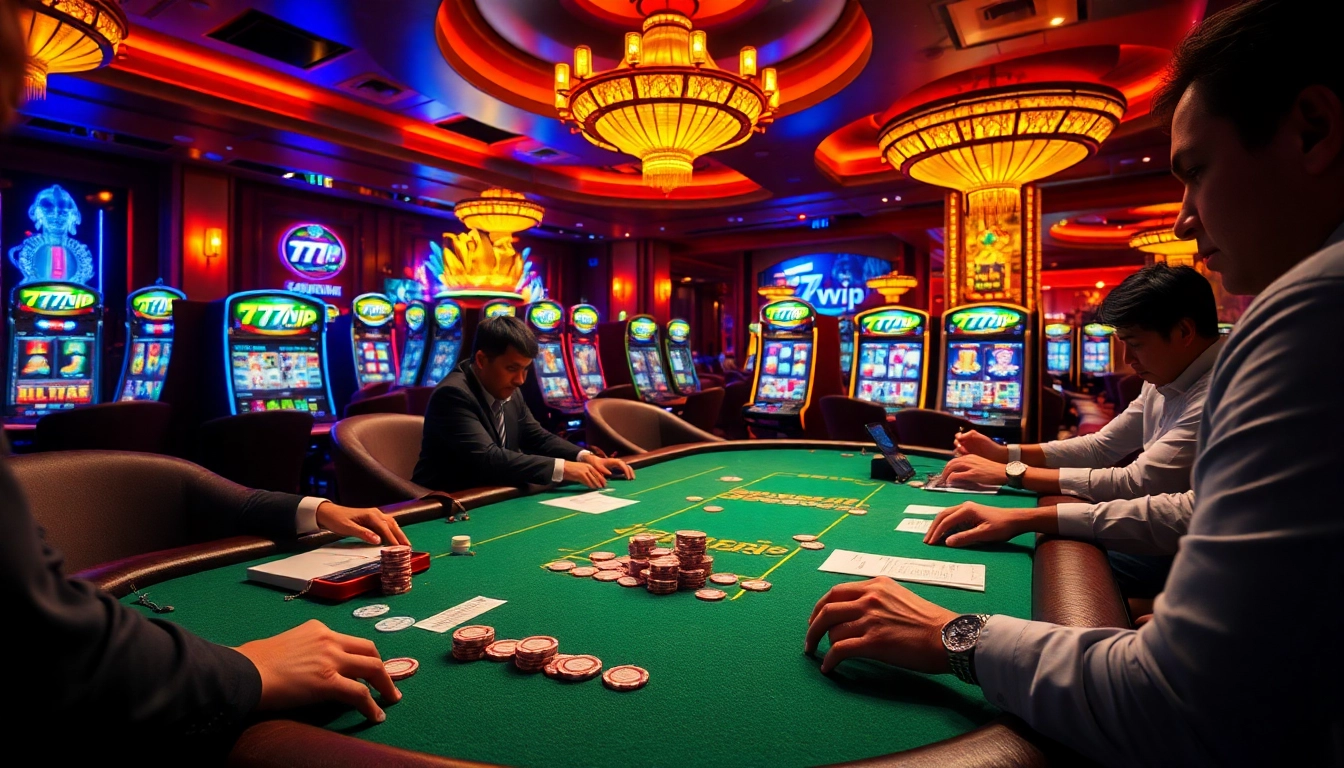 Engaged players at a luxury casino table, embodying the excitement of betting on 777vip.