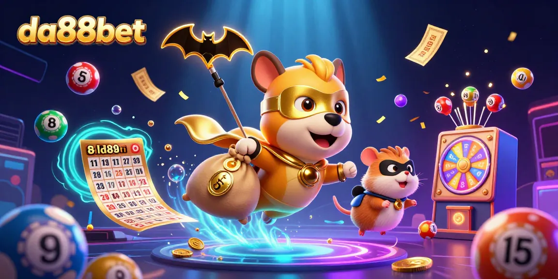 Engage with da88bet's thrills as a superhero dog and a hamster navigate a vibrant casino world.