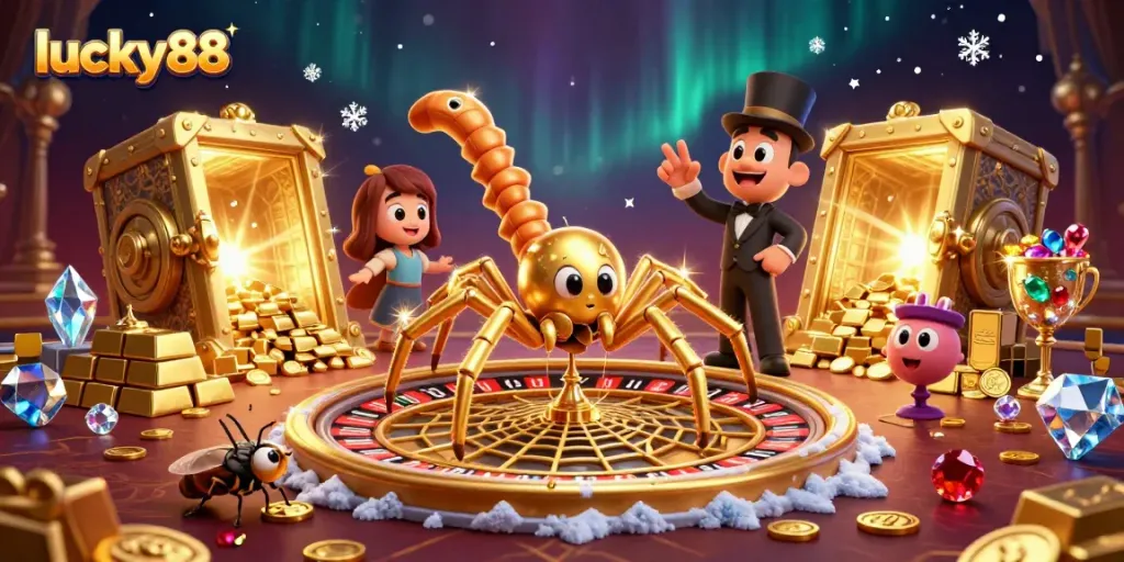 Experience thrilling bets with lucky88 at a luxury casino scene filled with gold and excitement.