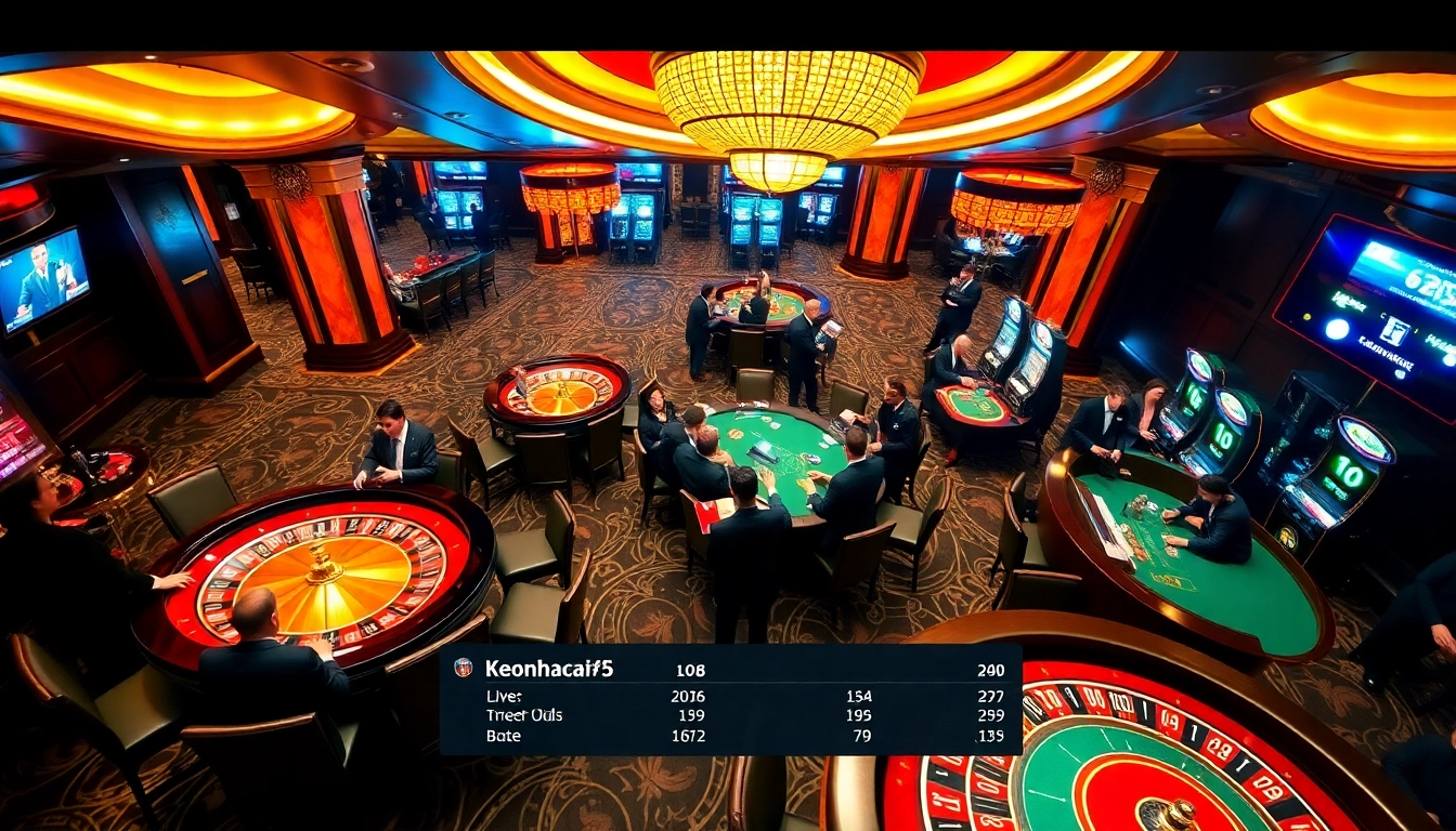 Experience thrilling bets with Keonhacai5 in a luxurious casino atmosphere filled with gaming excitement.