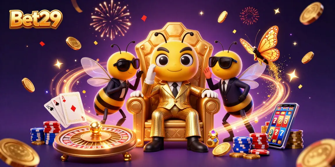 Bet29 captivates with exciting gaming action in a vibrant, dynamic 3D casino scene.