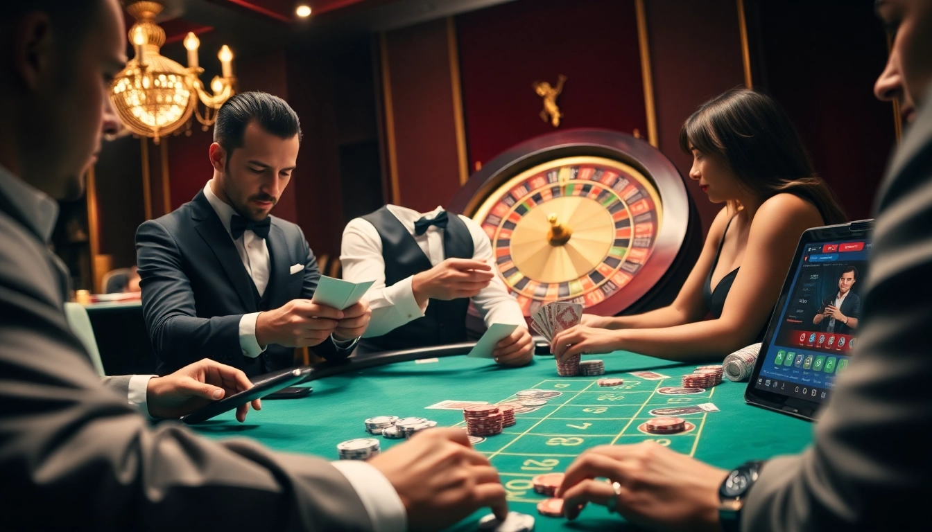 Players engaging in a high-stakes game at XXGG's exclusive casino table, embodying excitement and professionalism.