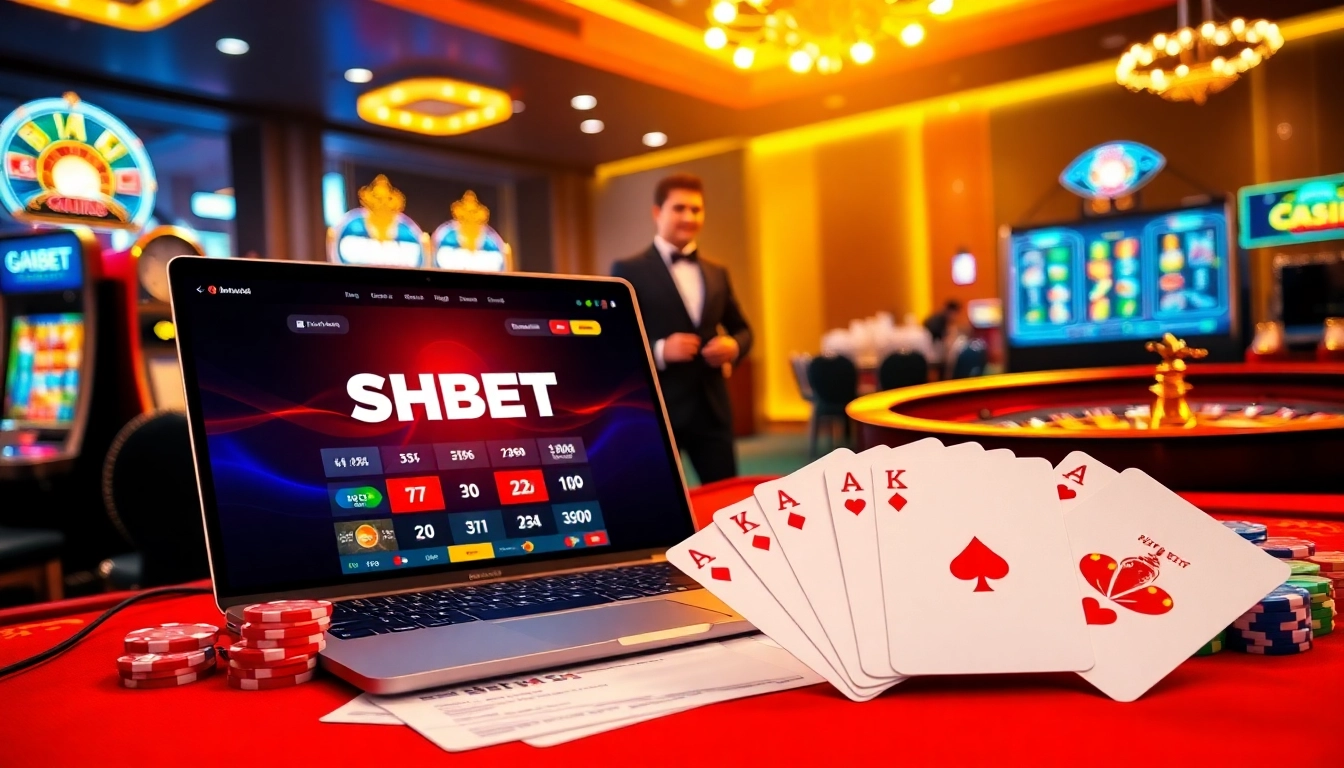 Players enjoying the SHBET online casino experience with vibrant gambling elements.