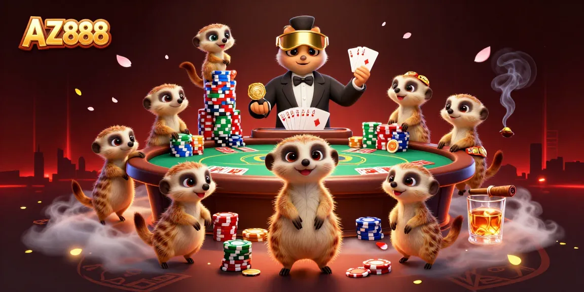 Experience thrilling poker action with AZ888's meerkat casino operation in a vibrant, dynamic scene.