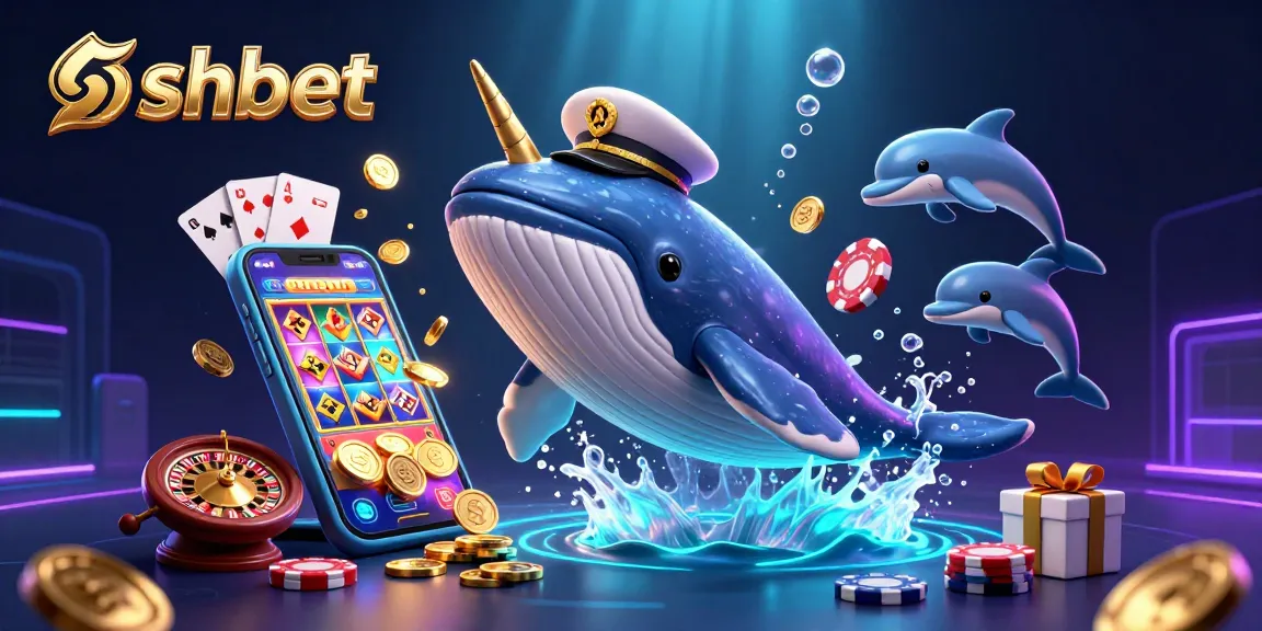 Engage with the vibrant world of shbet, where a cartoon whale and friends burst through a sea of coins amidst thrilling casino games.