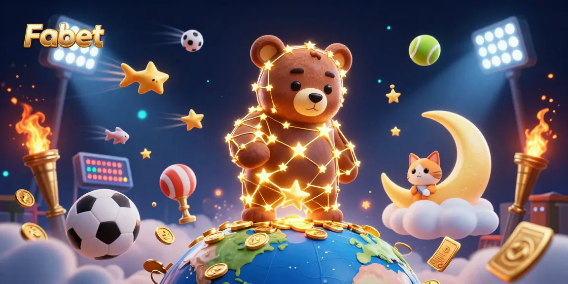 Fabet brings excitement as a constellation bear scoops coins for players amidst dynamic sports elements.