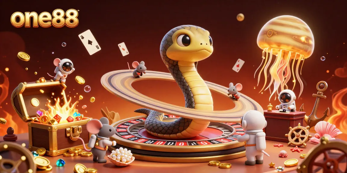 Bet big with one88 in a dynamic casino-inspired cosmic scene featuring unique characters.