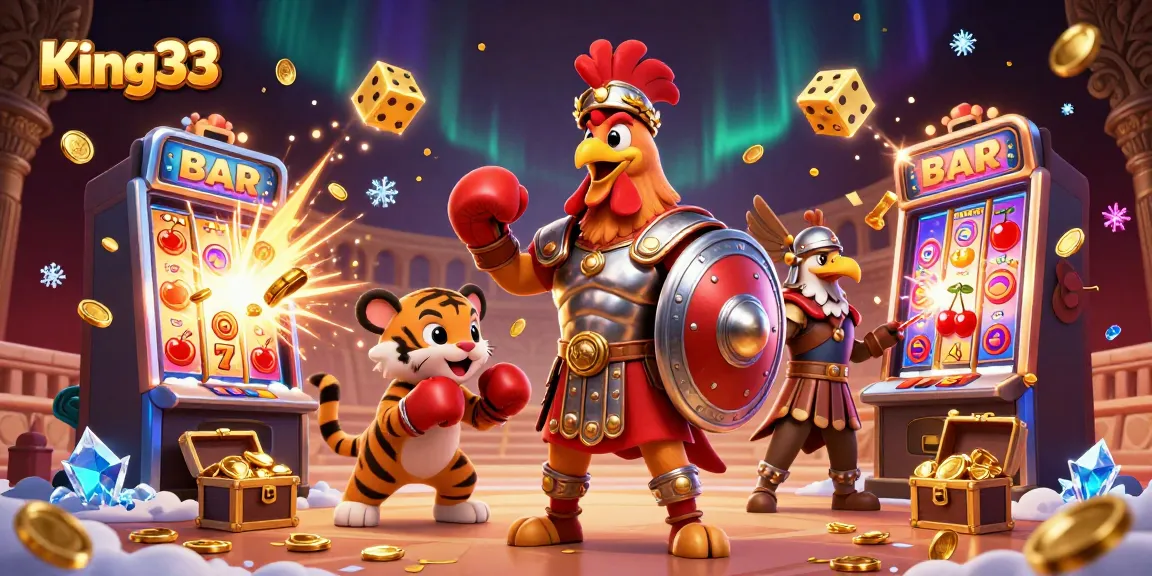Win big with King33 at an exciting 3D casino scene filled with dynamic slot games and thrill.