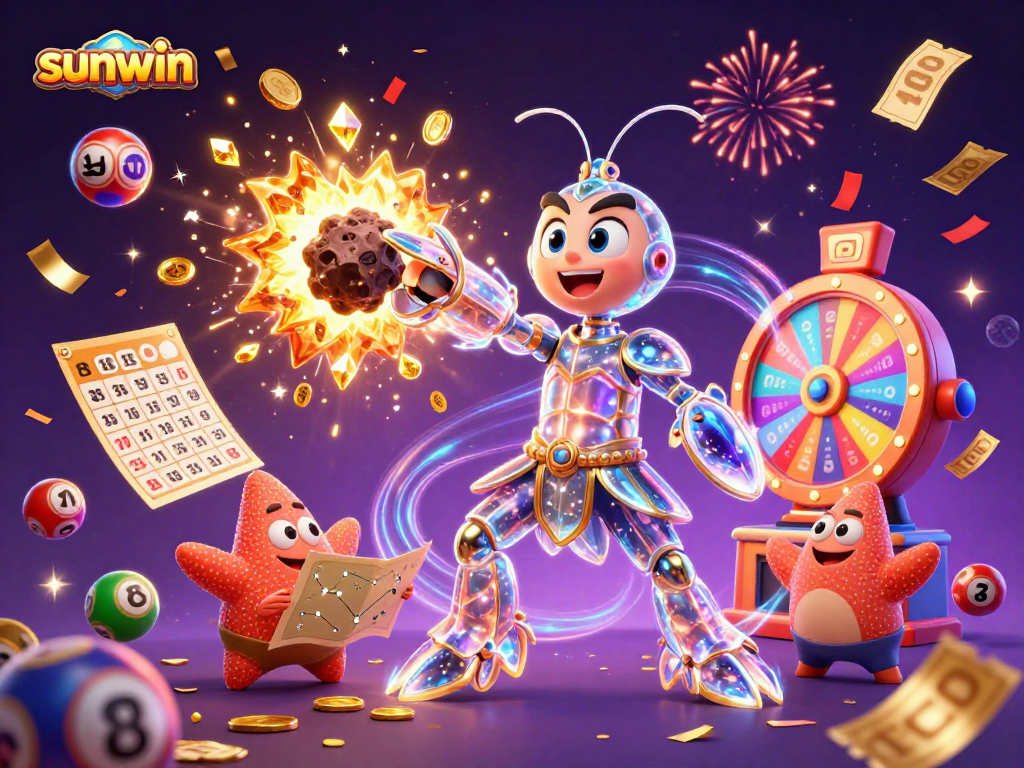 Experience thrilling wins with sunwin's vibrant casino illustration featuring galactic characters.