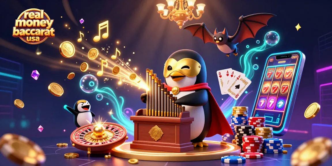 Experience real money online baccarat usa with detailed casino-themed digital art featuring unique characters and vibrant elements.