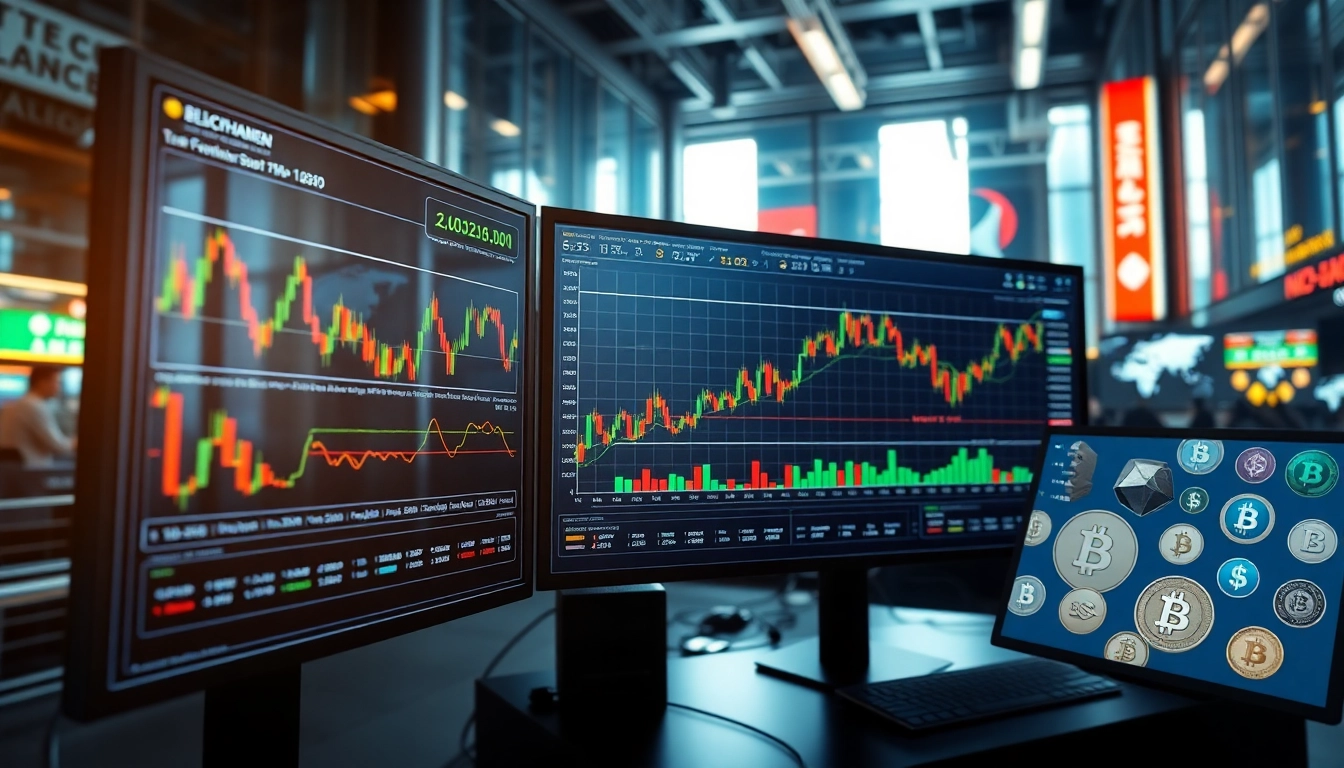 Une illustration d'actualité de la finance décentralisée montrant des échanges de cryptomonnaies et des graphiques de marché.