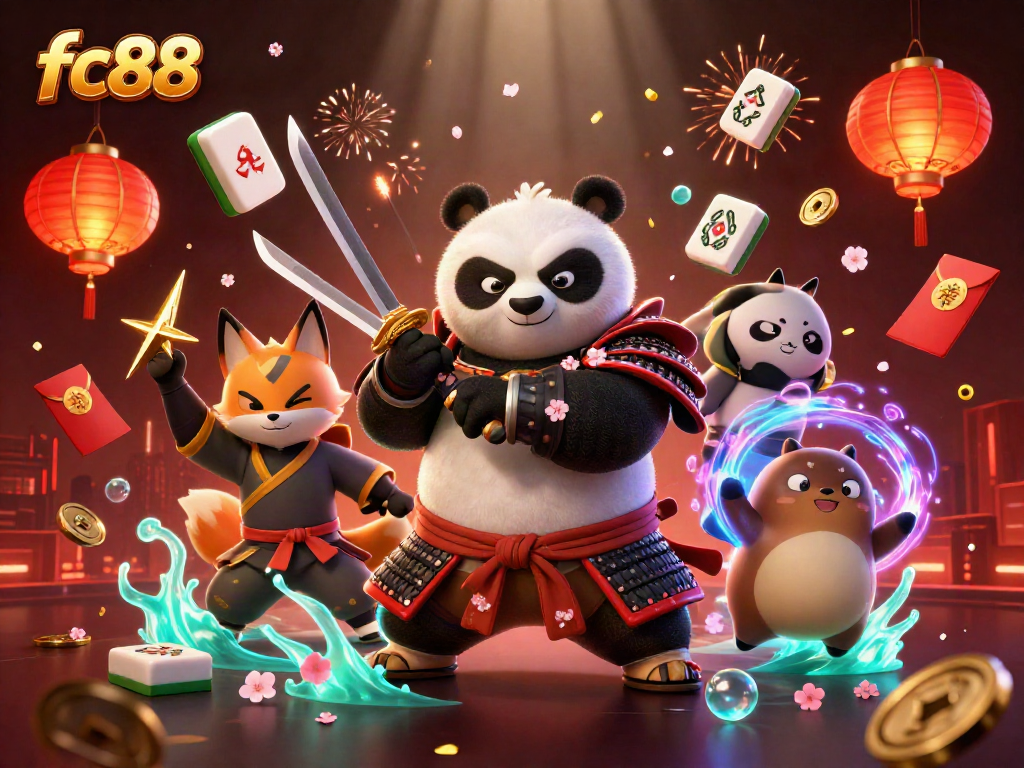 Experience the excitement of fc88 with vibrant characters and dynamic casino elements in a stunning 3D scene.