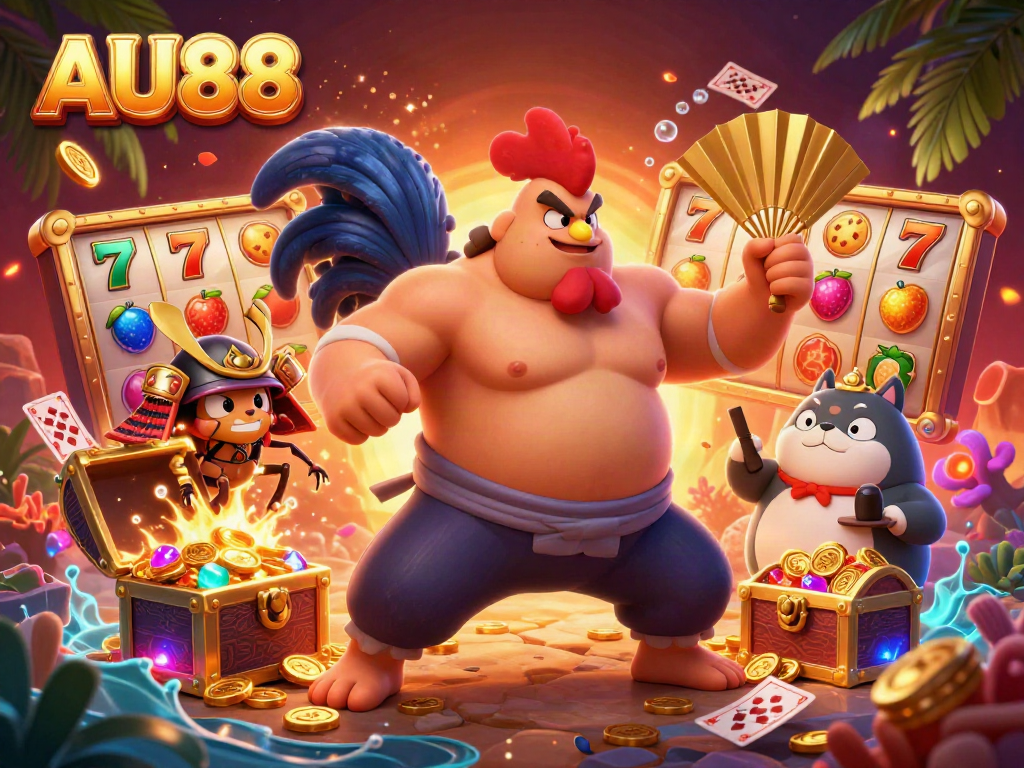 Join the exhilarating action at AU88 with a vibrant casino battle featuring entertaining characters.