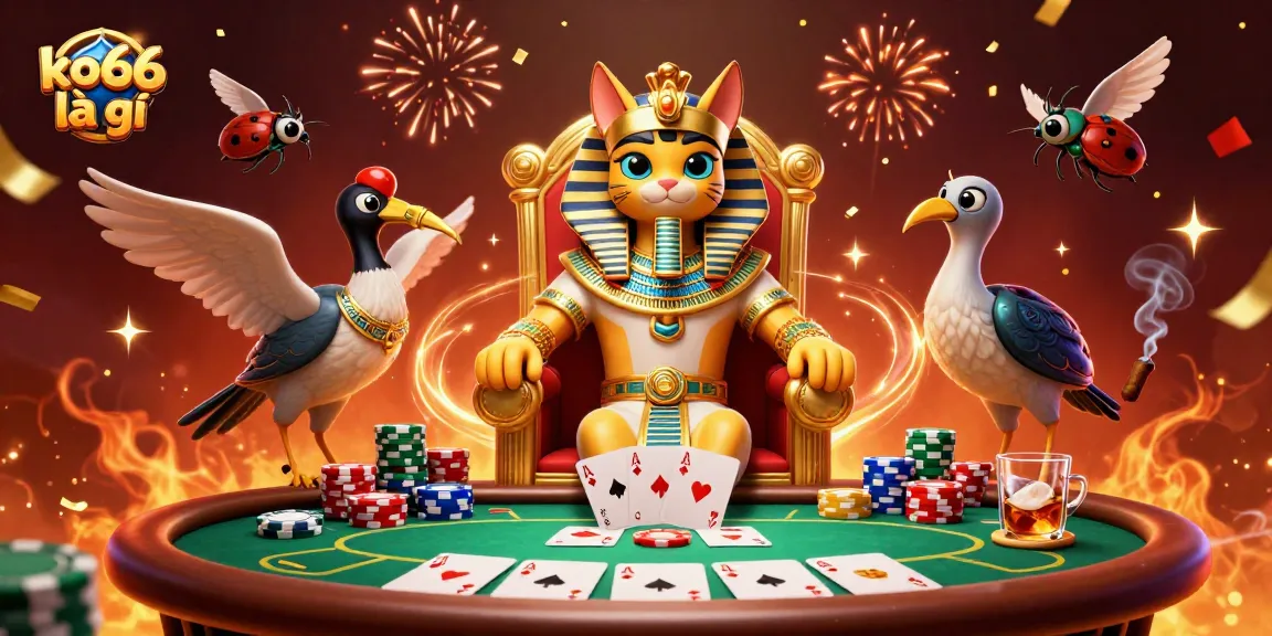 Engage in the excitement of ko66 là gì at an animated casino with pharaoh characters and poker splendor.