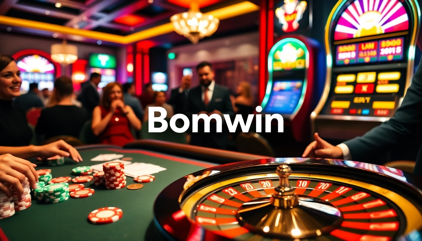 Experience thrilling gameplay at Bomwin's premium casino table featuring vibrant poker chips.