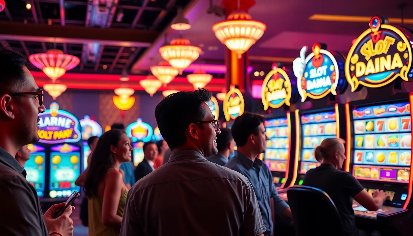 Menangkan dengan Slot Dana yang bersinar di kasino yang ramai dan berwarna-warni.