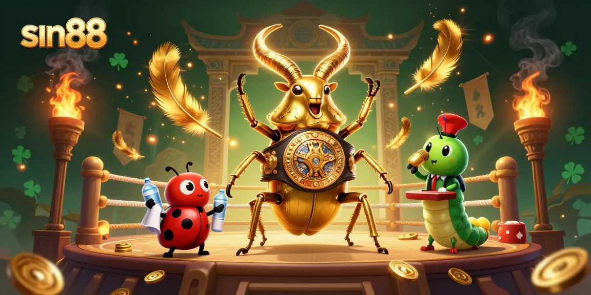 Sin88 showcases a dynamic boxing scene featuring a golden stag beetle in a casino-themed arena.