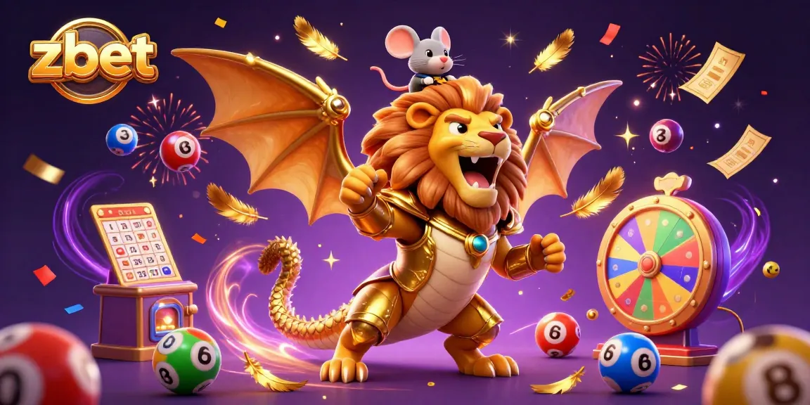 Experience the excitement at zbet with a vibrant lottery-themed casino illustration featuring a roaring chimera.