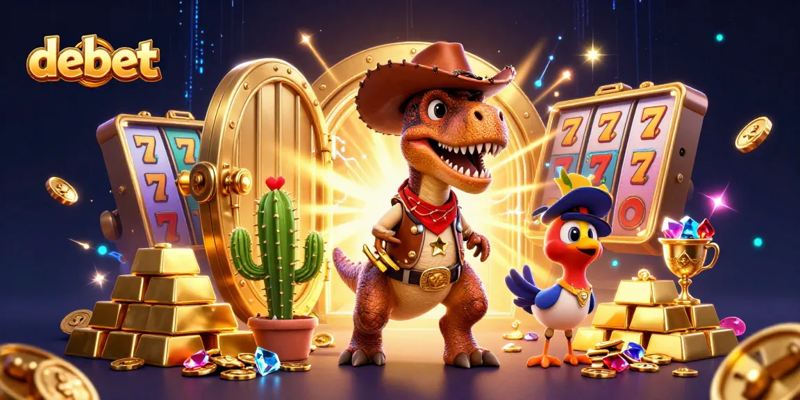 Engage in thrilling debet gameplay surrounded by cartoon casino characters and treasures.