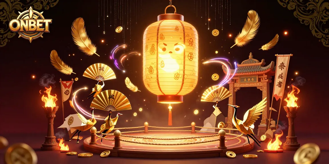 Engage with ONBET's vibrant gaming atmosphere featuring golden lanterns and exciting casino elements.