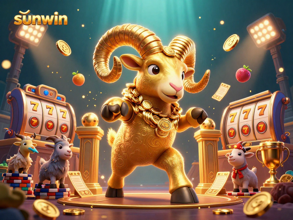 Engage in thrilling gameplay at sunwin with a golden ram charging through a vibrant casino world.