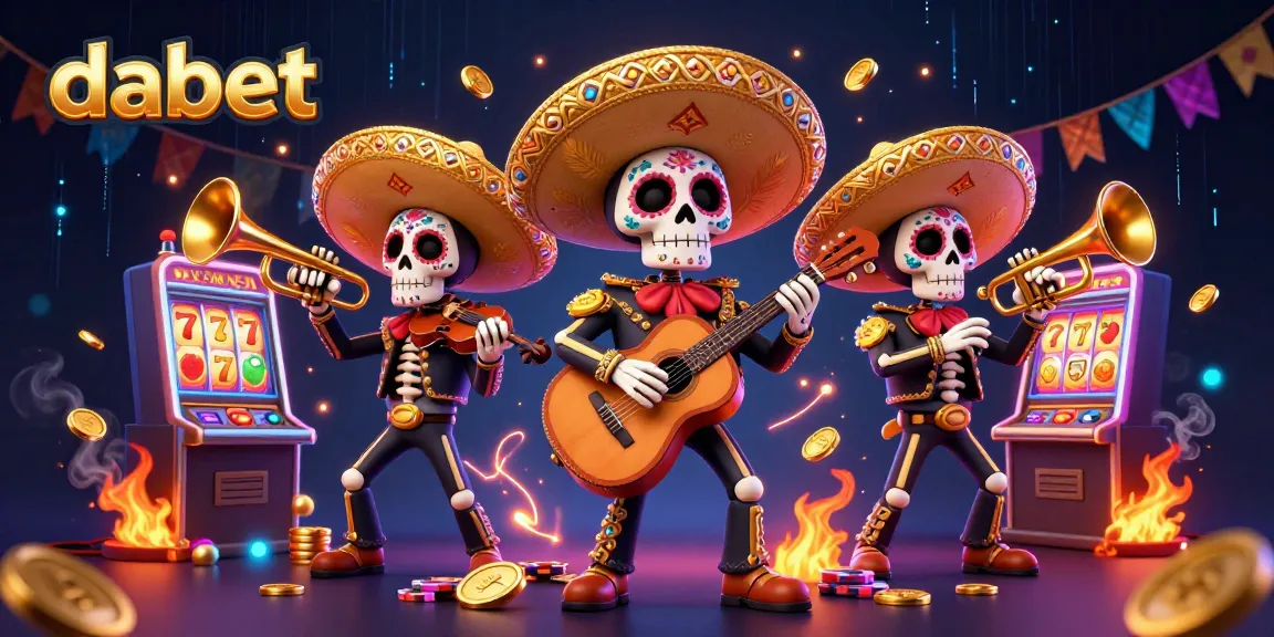 Get ready to win big at dabet with vibrant skeleton mariachi band and lively slot machines!